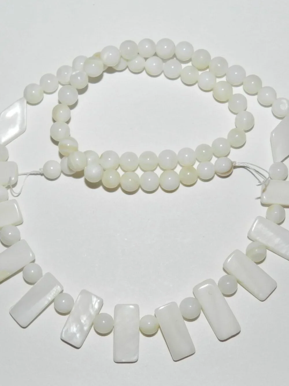 White Rectangle, Diamond & Round Mother of Pearl Bead Necklace Components MP1889